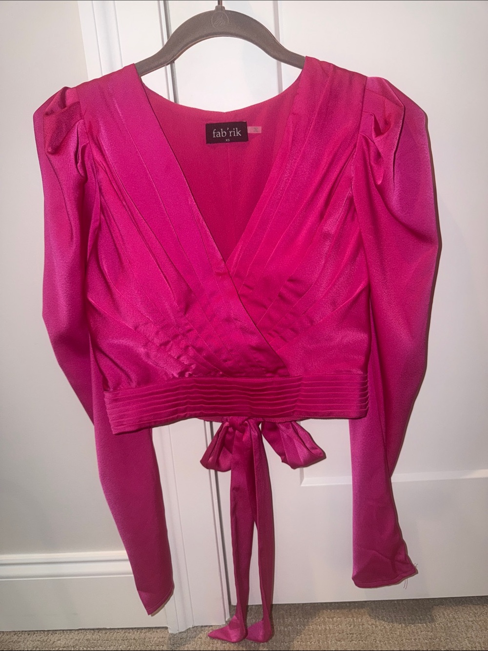 fab'rik Hot Pink Satin Wrap with bow in the back